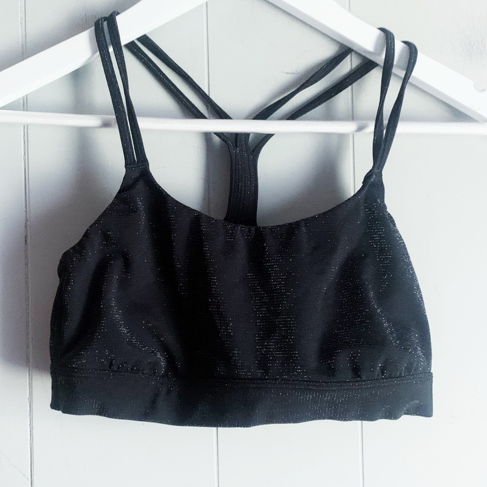 All in Motion Strappy Back Black Metallic Sports Bra S